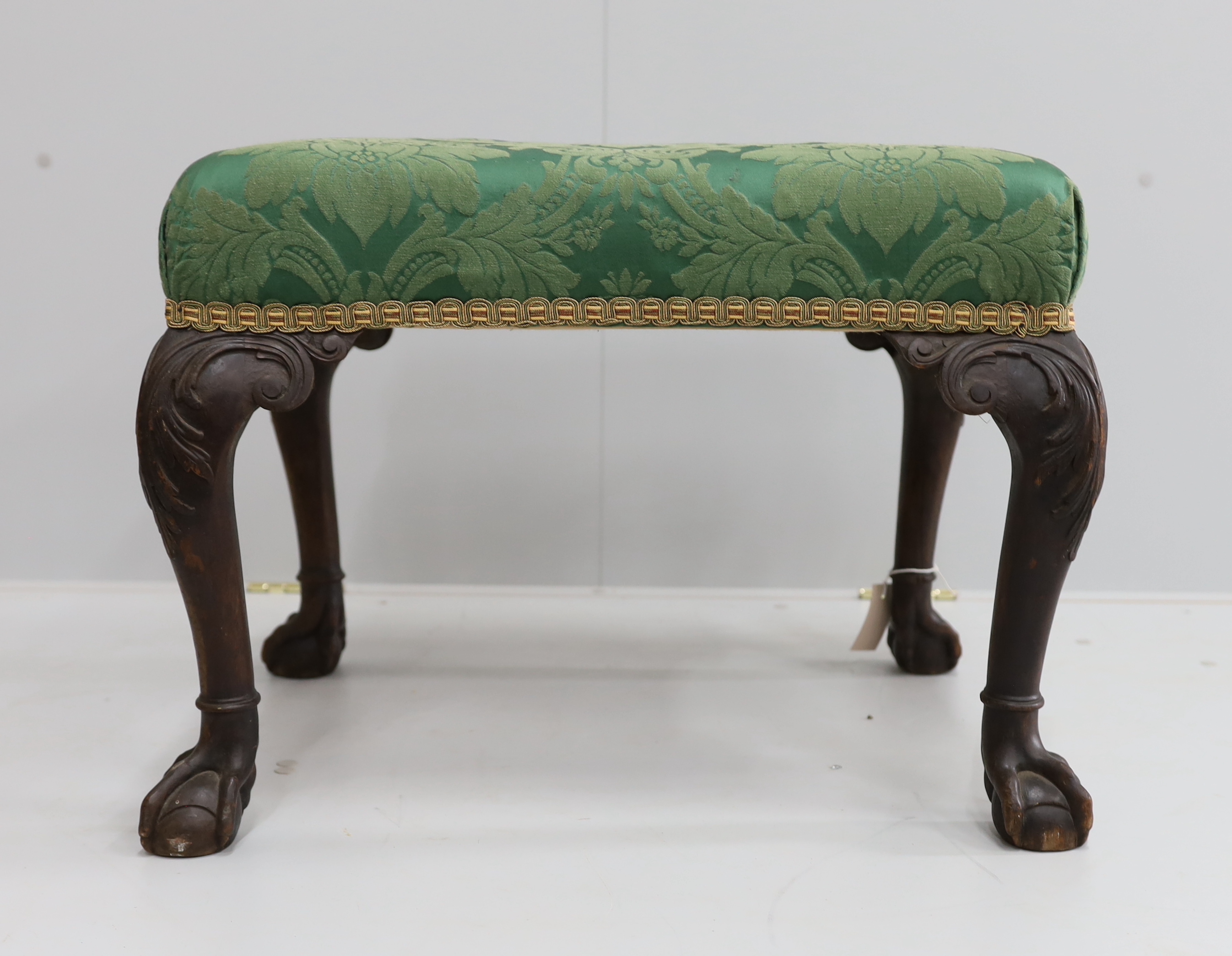 A George II style mahogany dressing stool, width 60cm, depth 46cm, height 46cm